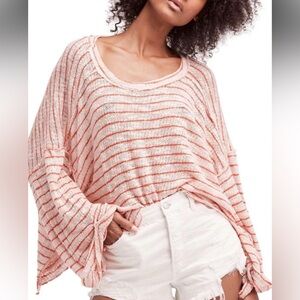 WE THE FREE Red & Cream Striped Island Girl Knit Top, size Medium